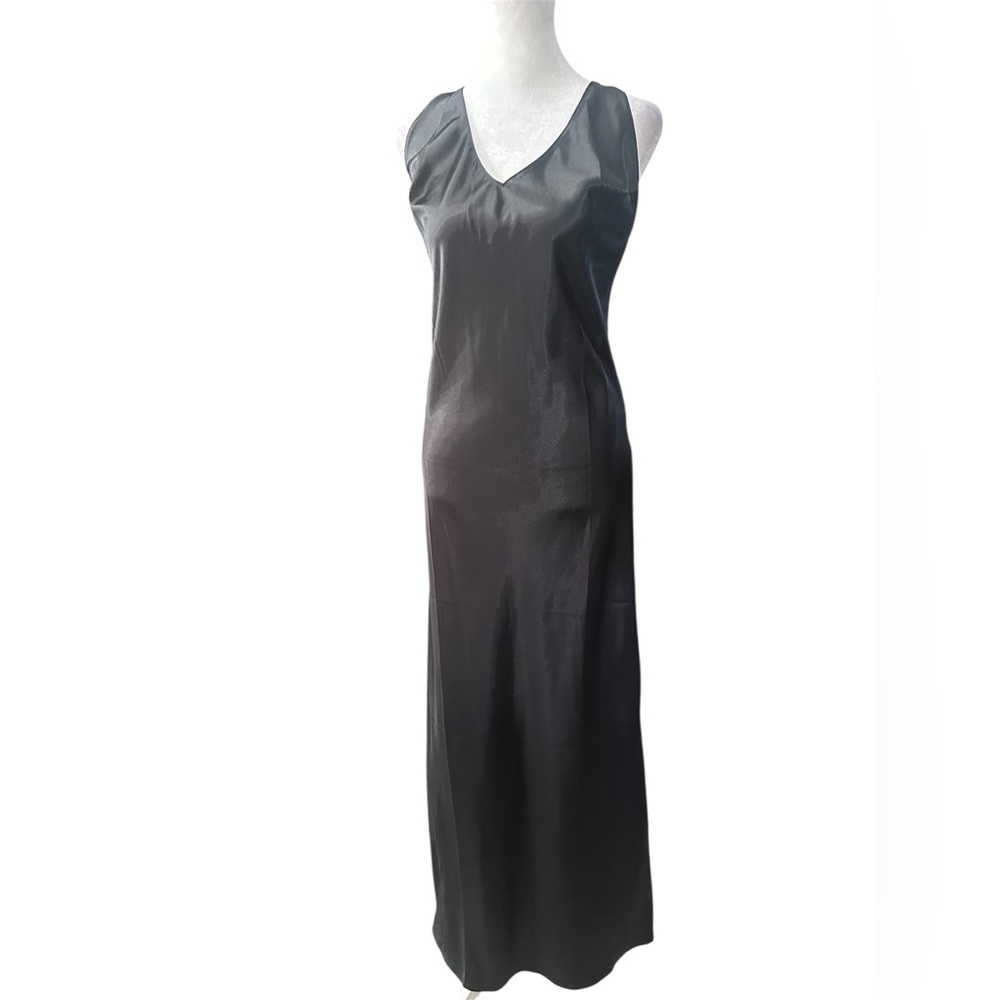 Y2K Bias cut satin slip dress with dramatic back and lace detail size Medium